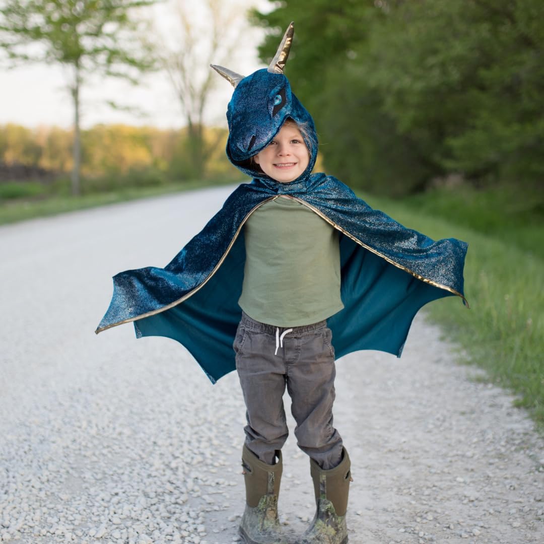 Great Pretenders - Teal and Gold Starry Night Dragon Hooded Cape