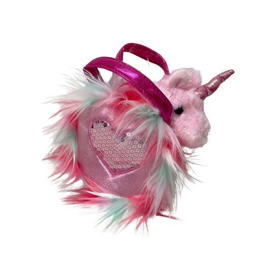 Fancy Pals - Pink Unicorn in Pink Fluffy Heart Bag