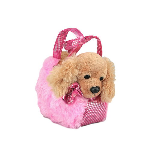 Cocker Spaniel in Pink Fluffy Bag