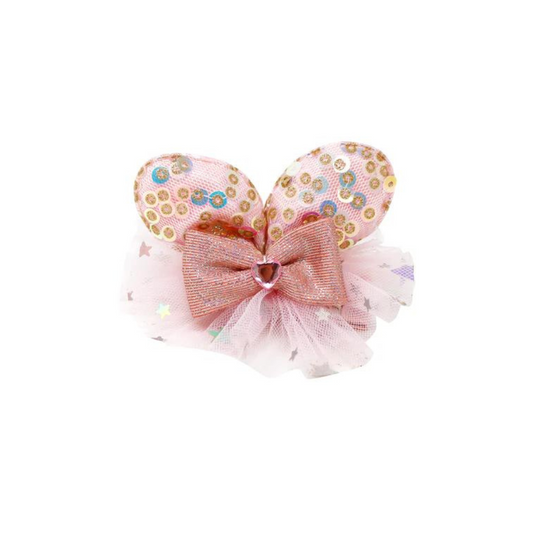 Pink Poppy - Bella Bunny Pale Pink Sequin Ears with Tulle Hairclips