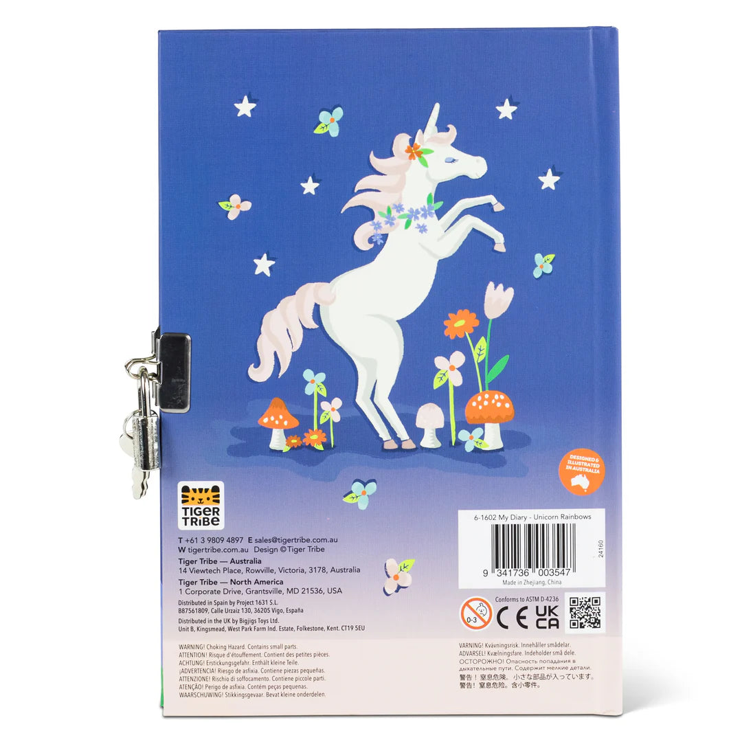 Tiger Tribe Lockable Diary - Unicorn Rainbows