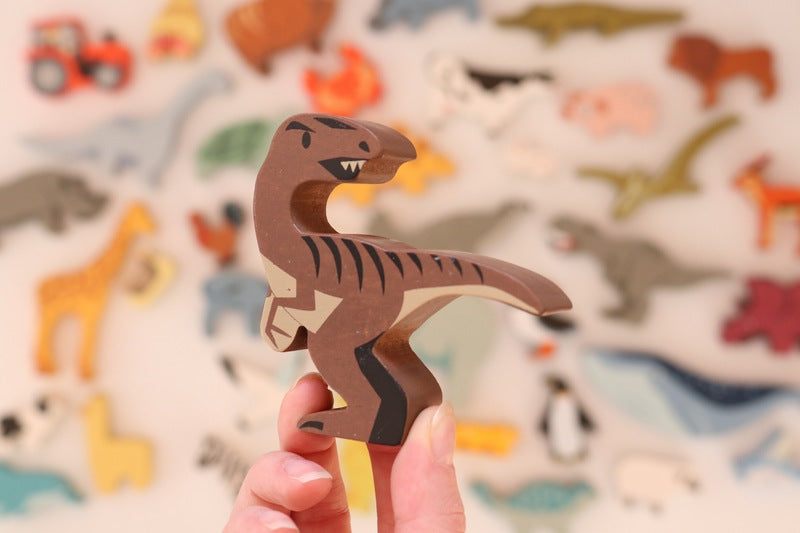 Tender Leaf Velociraptor Wooden Dinosaur