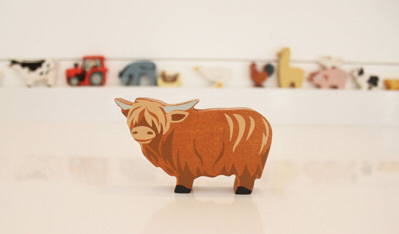 Tender Leaf Highland Cow Wooden Animal