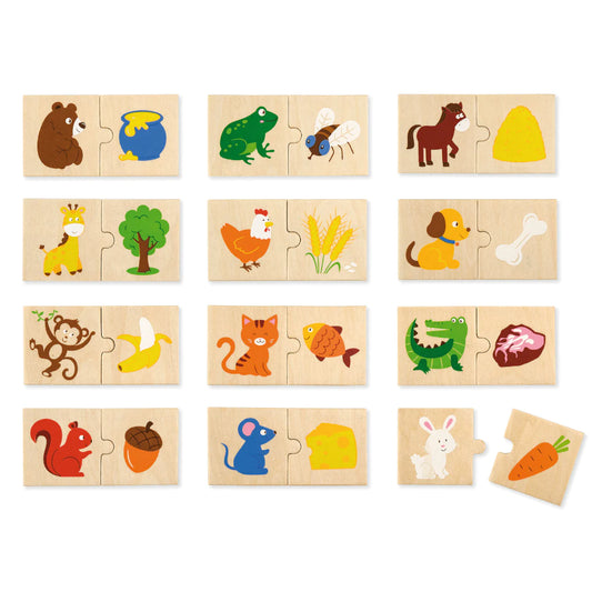 Viga Puzzle Pairs Animal Feeding 24pc Wooden