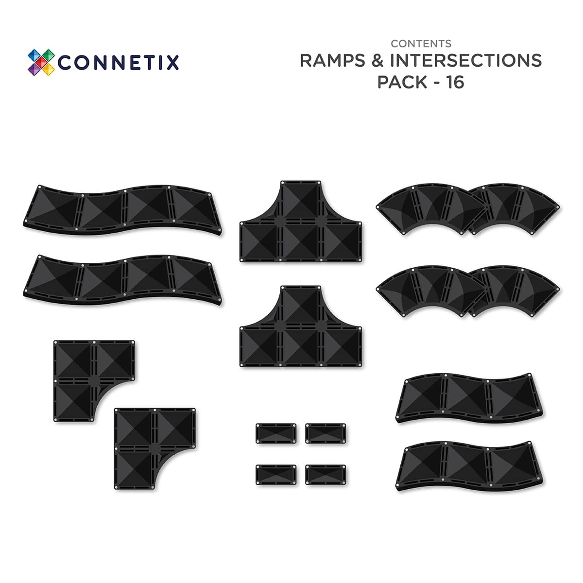 Connetix Tiles 16 Piece Ramps and Intersections Road Pack