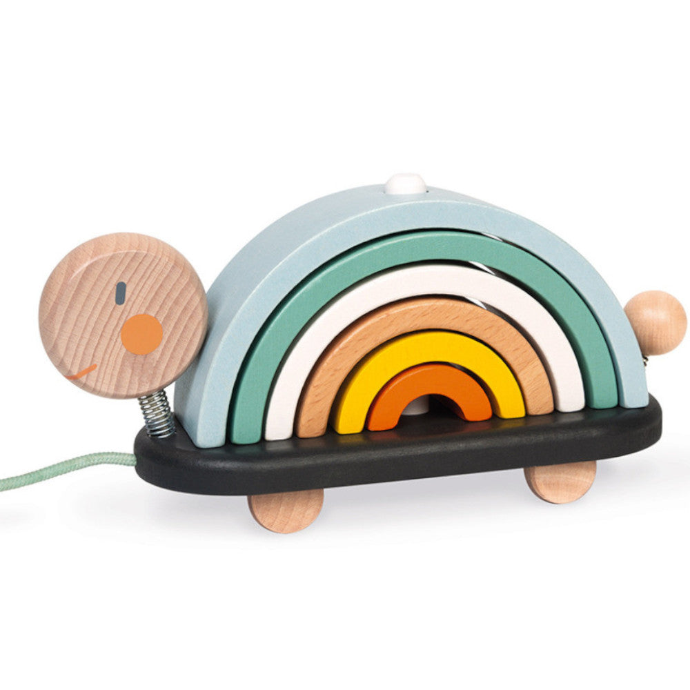 Janod Pull Along and Stack Rainbow Turtle Wooden 1