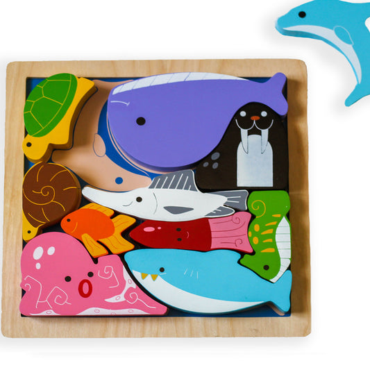 Kiddie Connect Puzzle Sea Creatures Chunky Wooden 11pc